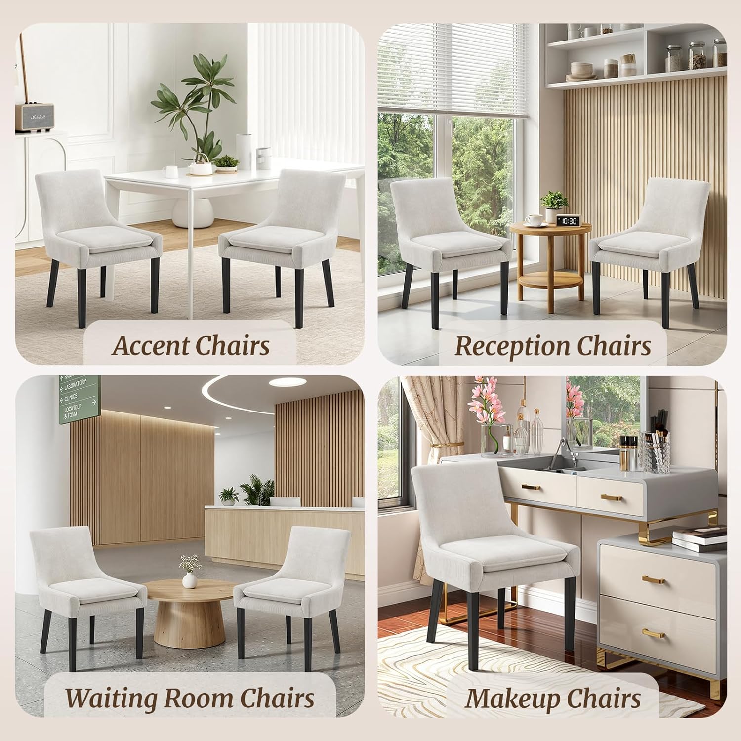 Dining Chairs Set of 4, Upholstered Corduroy Dining Room Chair with Wood Legs, Mid-Back Padded Kitchen Side Chairs for Dining Room, Beige