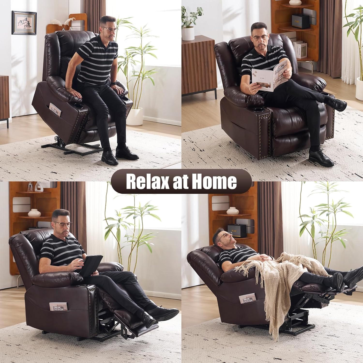 Power Lift Recliner Chair for Elderly, Oversized Leather Lift Chair with Heat and Massage, Dual Motor Zero Gravity Power Recliner Chair with Adjustable Headrest, Cup Holder & USB Port
