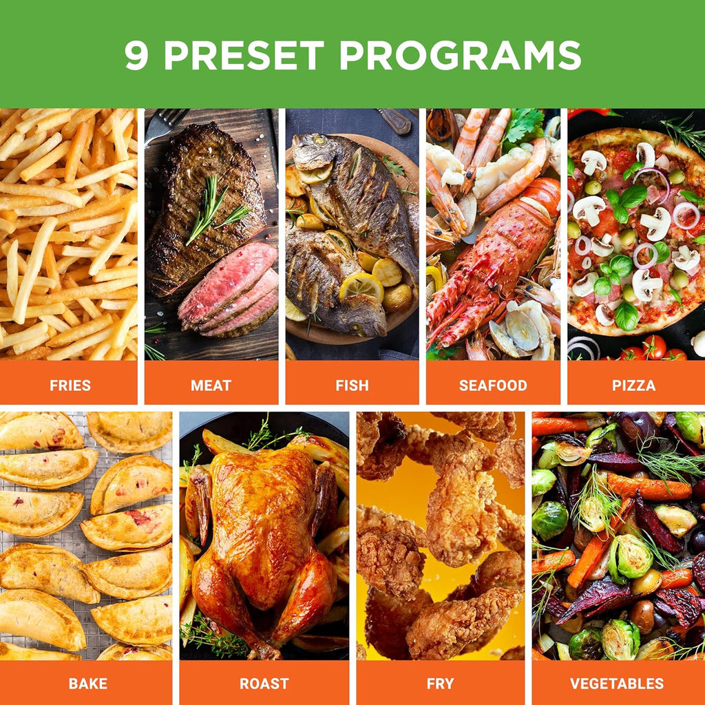 Nutrichef Double Basket Air Fryer 8.8 QT | Family Size Oil Free Airfryer with Transparent Window | 9-1 Preset Cooking Options | 360° Hot Air Circulation Technology | 4.4 QTs per Basket | Black