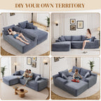 95" Boneless Cloud Sectional Couches for Living Room, Comfy Fluffy L Shaped Memory Foam Deep Seat Boneless Couch, Modular Sectional Sofa with Left Facing Chaise, Grey
