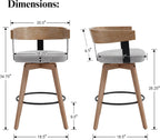 LukeAlon Linen Upholstered Counter Stools Set of 2, 360° Swivel Wooden Kitchen Stools with Wood Full Back Mid Century 26.25" Seat Height Low Barstools for Dining Room Kitchen Island, Grey