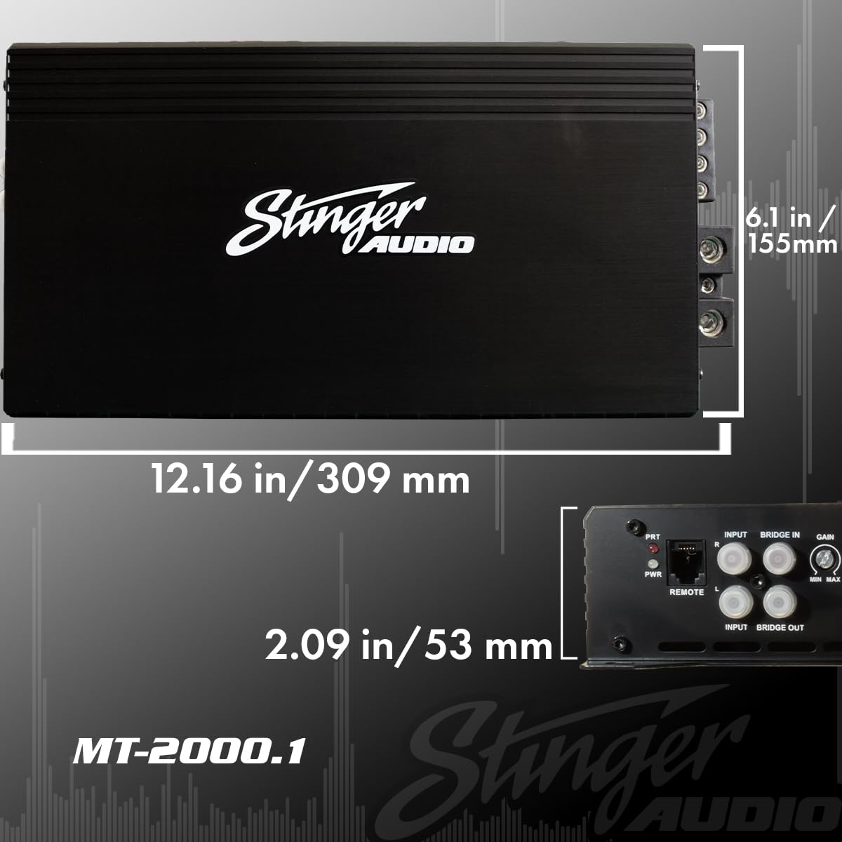 Stinger Audio MT20001 1-Channel Monoblock 2000 Watt RMS Car Audio Subwoofer Amplifier w/Remote Control Bass Knob  Class D  Hexfet Mosfet  Subsonic Filter  Low-Pass Filter  Bass Boost Q