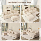 108" U Shaped Couch, Modular Sectional Sofa, 3-Seater Comfy Cloud Couch, Set of Modular Pieces with Movable Ottoman, Deep Seat Couches for Living Room, Linen, Beige