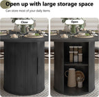 weselon 47 inch Round Dining Table for 4, Kitchen Table Dinner Table with 2-Layer Storage Shelf and Wood Slide Door for Home Dining Room Living Room (Black)