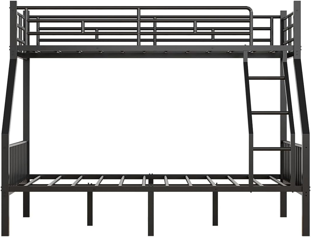 Twin XL Over Queen Bunk Bed, Heavy Duty Queen Bunk Bed for Adults, Metal Bed Frame with Full-Length Guardrails & EVA Padded Anti-Slip Ladder, No Box Spring Needed, Black