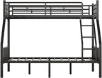 Twin XL Over Queen Bunk Bed, Heavy Duty Queen Bunk Bed for Adults, Metal Bed Frame with Full-Length Guardrails & EVA Padded Anti-Slip Ladder, No Box Spring Needed, Black