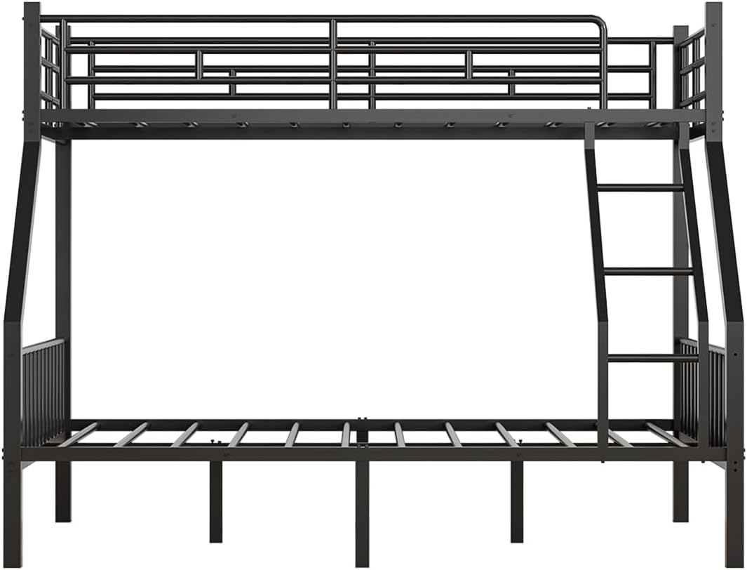 Twin XL Over Queen Bunk Bed, Heavy Duty Queen Bunk Bed for Adults, Metal Bed Frame with Full-Length Guardrails & EVA Padded Anti-Slip Ladder, No Box Spring Needed, Black