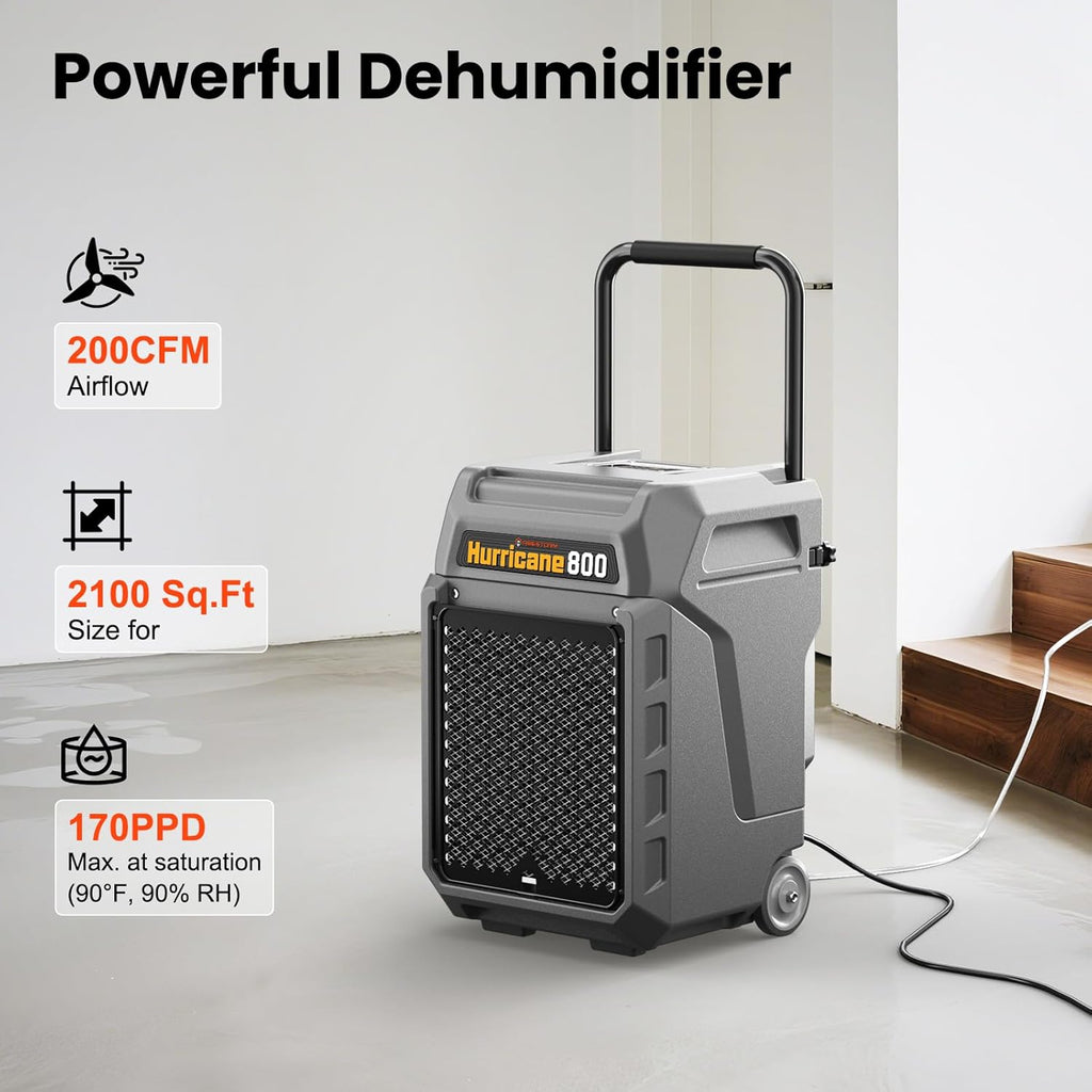 Abestorm 170 Pints Commercial Dehumidifiers with Pump & Drain Hose, Portable Industrial Dehumidifier for Water Damage Restoration, Basements, Warehouses - Covers Up to 2,100 Sq.Ft - 5-Year Warranty