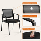 Sweetcrispy Mesh Back Stacking Arm Chairs, Upholstered Fabric Stacking Chairs, Sturdy Metal Office Chairs, Easy to Use and Store, Outdoor and Indoor, for Home, School, Party, Church, 2 Pack Black