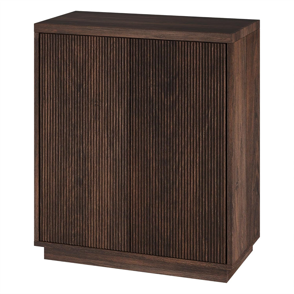 Henn&Hart 28" Fluted Wooden Accent Cabinet, Ribbed Modern Sideboard Buffet Cabinet with 2 Doors and an Adjustable Shelf for Living Room, Dining Room, Bedroom or Entryway, Rich Brown