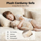 108” Cloud Sectional Couch, Modern Modular Sectional Sofa with Deep Seat, Corduroy Boneless Couches with Chaise, L-Shaped Sofa for Living Room, 4 Storage Pockets (Right Facing Chaise, Beige)
