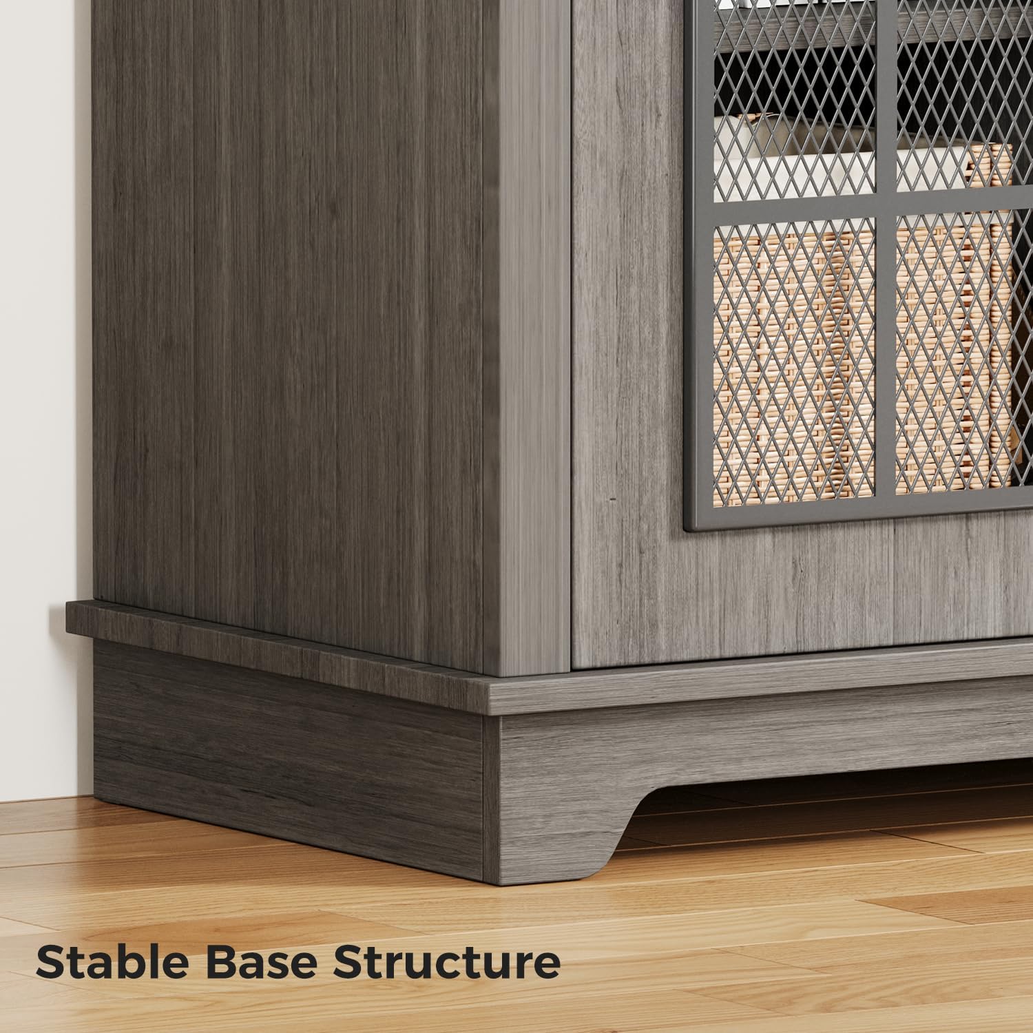 Farmhouse Storage Cabinet, Rustic Sideboard with Industrial Iron Mesh Door, Buffet Cabinet with Storage, Multipurpose Side End Table for Entryway, Dining Room, Kitchen, Black