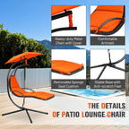 Giantex Outdoor Hanging Chaise Lounge Chair, Patio Hammock Chair with Removable Canopy, Cushion & Anti-toppling Rope, Hanging Arc Chaise Hammock for Patio Poolside Backyard Garden Porch (Orange)