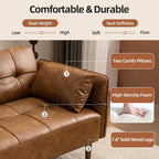 85” Futon Sofa Bed, Sleeper Sofa, Small Couch with Storage Adjustable Armrests Pillows, Faux Leather Loveseat, Mid Century Modern Couches for Living Room, Bedroom, Apartment, Brown