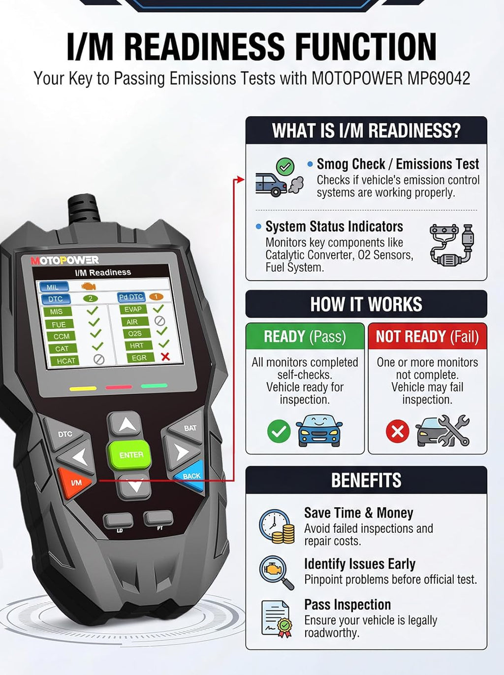 MOTOPOWER 4 in 1 Code Reader Car Diagnostic Scan Tool Oil Maintenance Reset, Battery Test, Performance Test with Lifetime Update