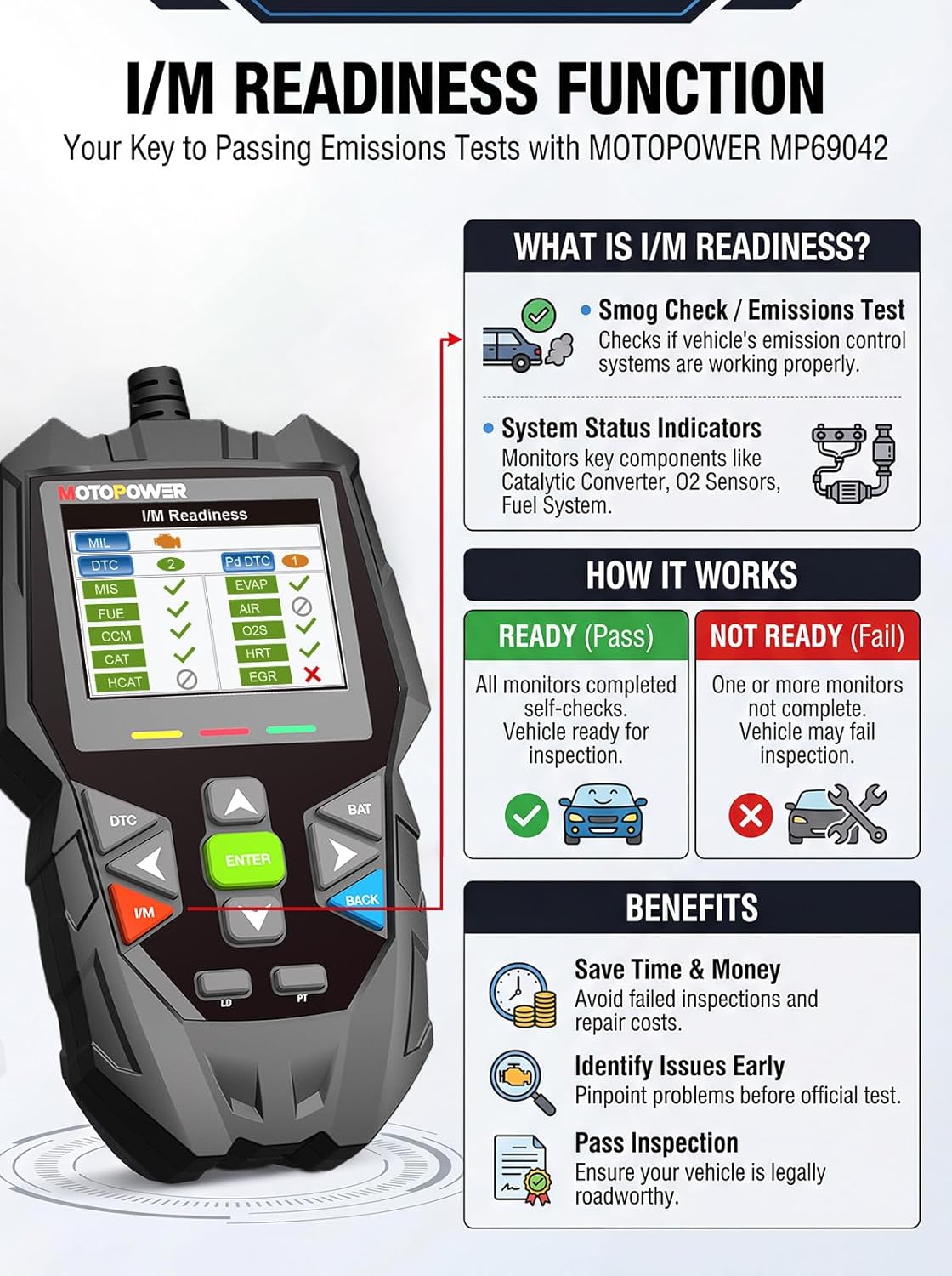 MOTOPOWER 4 in 1 Code Reader Car Diagnostic Scan Tool Oil Maintenance Reset, Battery Test, Performance Test with Lifetime Update