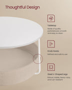 VASAGLE LILEA Collection - Coffee Table with Storage, Round Center Table for Living Room with Fabric Basket, Modern Style, Metal Frame, Matte White and Camel Brown ULCT244W10