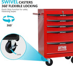 5 Drawers Tool Cart on Wheels, Multifunctional Rolling Tool Chest, Drawers Mobile Trolley Organizer Heavy Duty Tools Box with Locking Wheels & Ball Bearing Drawers (Red, 5 Drawers)