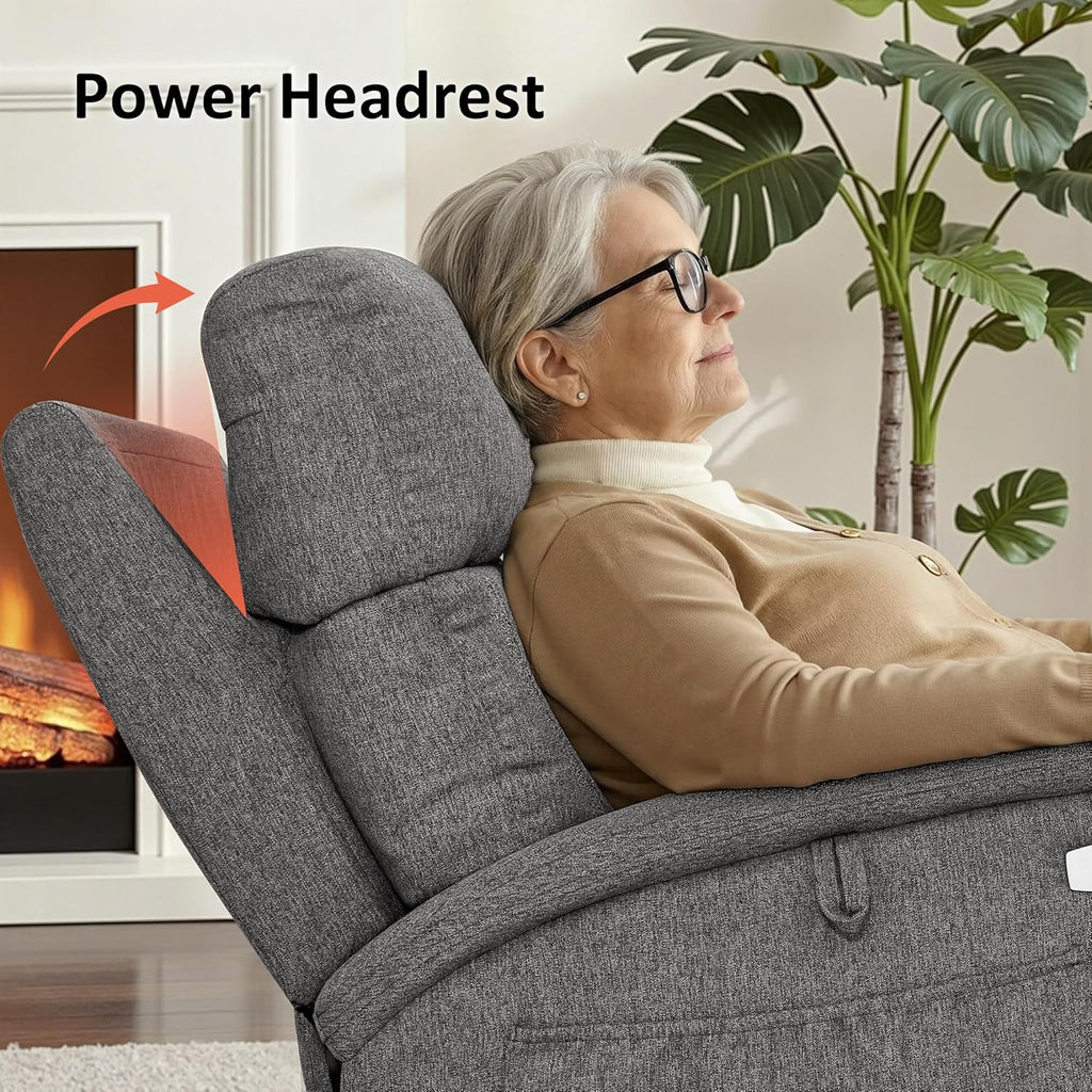MCombo Power Lift Recliner Chair with Massage and Dual Heating, Adjustable Headrest, Extended Footrest for Elderly People, Fabric R7605 (Dark Grey)