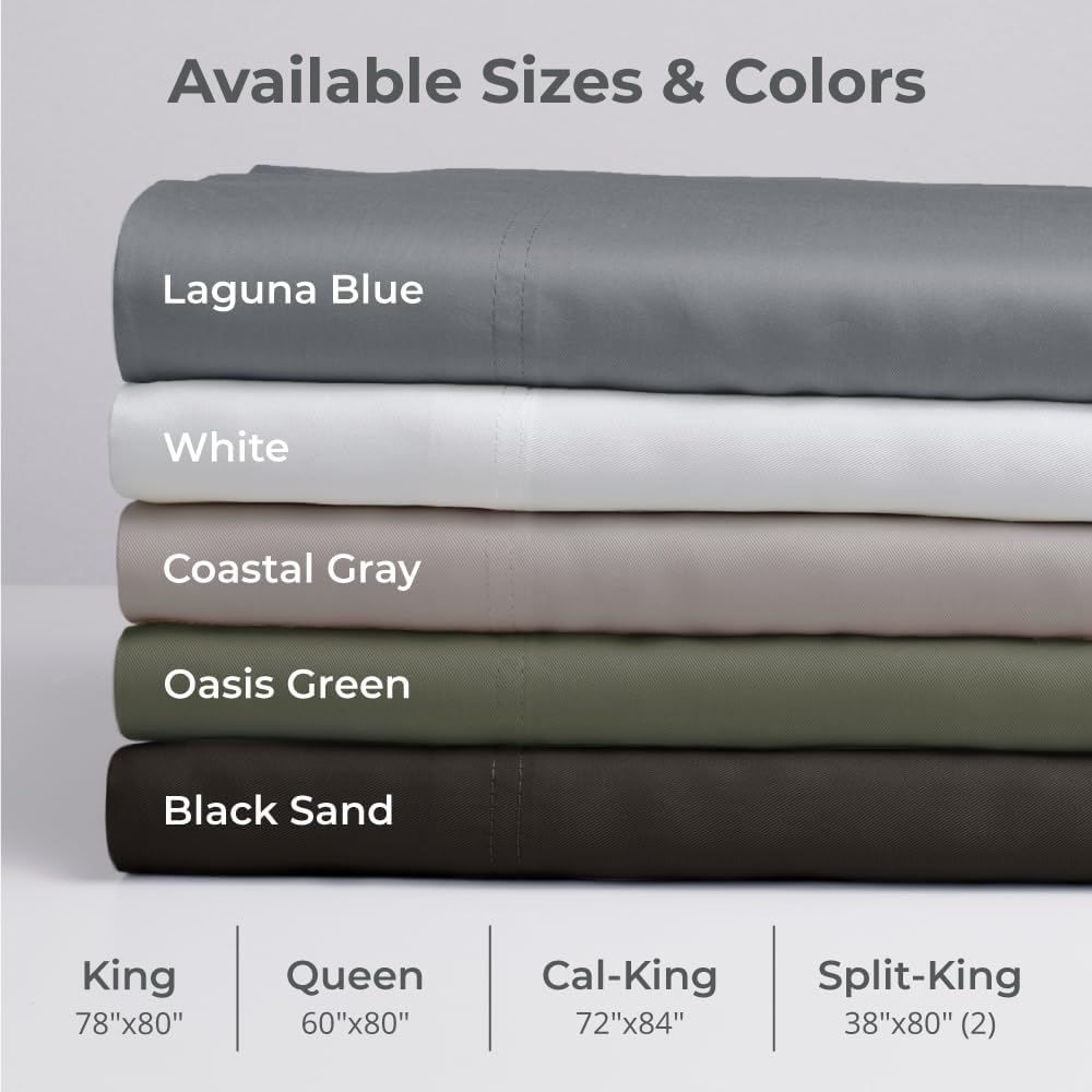 Cariloha Retreat 4-Piece Sateen Sheet Set | White | King | Lyocell Material | Breathable, Corner Straps, Extra Soft & Cooling