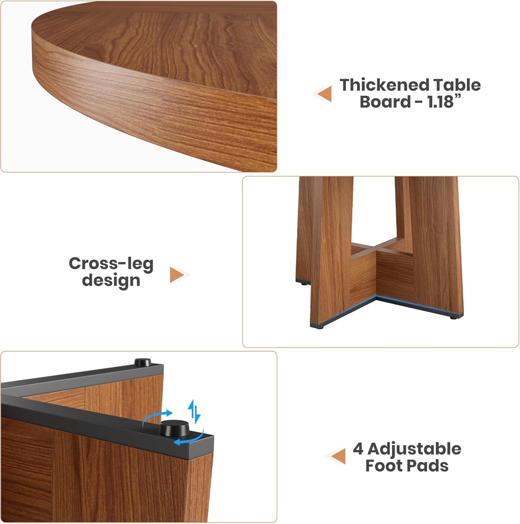 Garvee 47" Round Dining Table for 4-6 People - Circle Kitchen Dinner Table with Sturdy Pedestal Base, Space Saving Dinning Room Furniture for Living Room, Kitchen, Apartment, Light Walnut