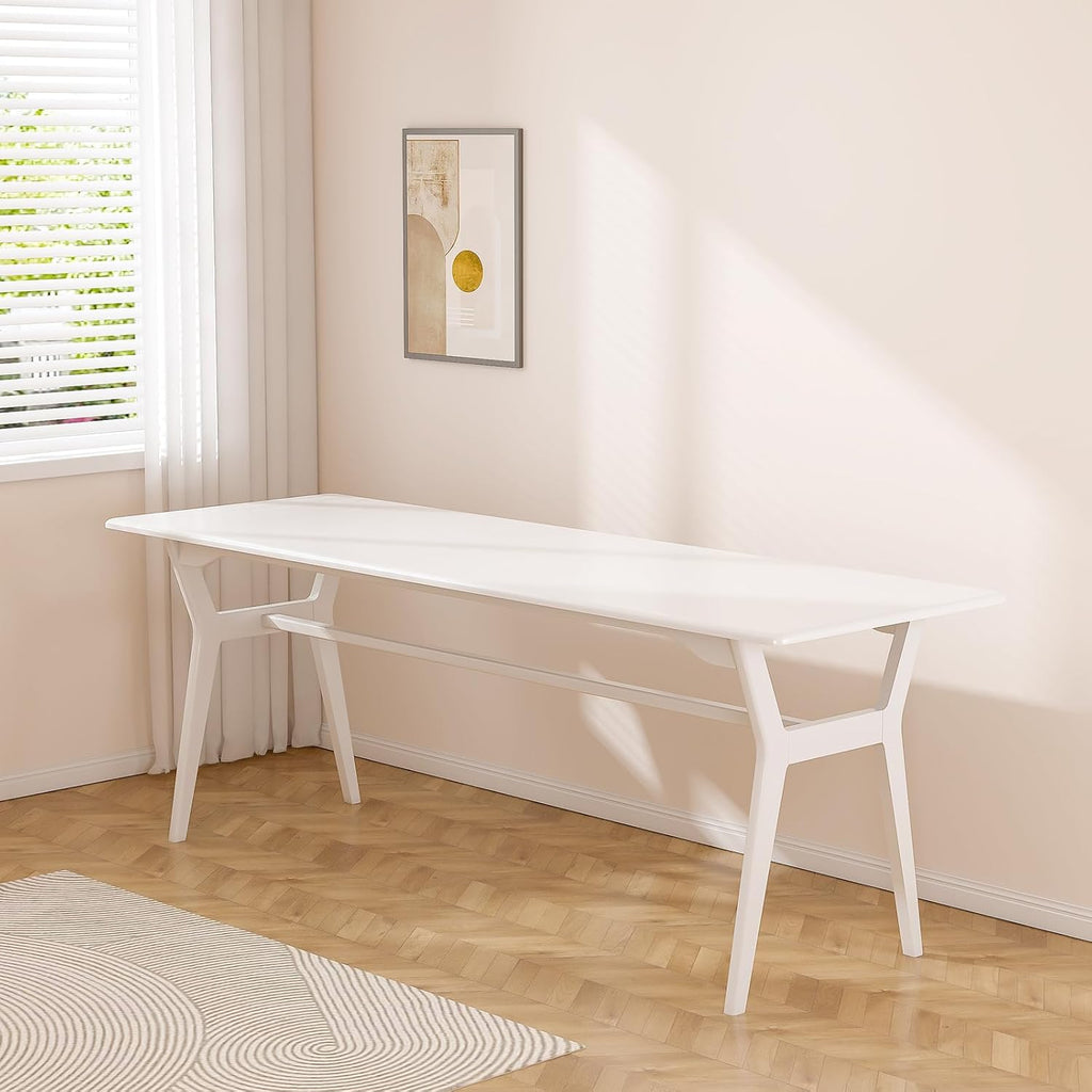 Solid Wood Study Desk - 71" Double Long Computer Table for Home Office, 2-Person PC Workstation, White