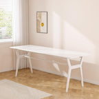 Solid Wood Study Desk - 71" Double Long Computer Table for Home Office, 2-Person PC Workstation, White
