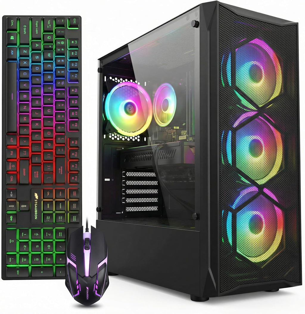 STGAubron Gaming PC Desktop Computer  Intel Core i7 up to 3.9GHz  Radeon RX 580 8G  16G RAM  512G SSD  WiFi 6  BT 5.0  RGB Fan x4  Windows 11 Home