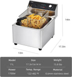 Deep Fryer with Basket, 1700w 19.7Qt Oil Tank/ 8.8Qt Basket, 0.6mm Thickened Stainless Steel Countertop Electric Fryer for Home and Commercial Use, Oil Fryer with Double Overheat Protection
