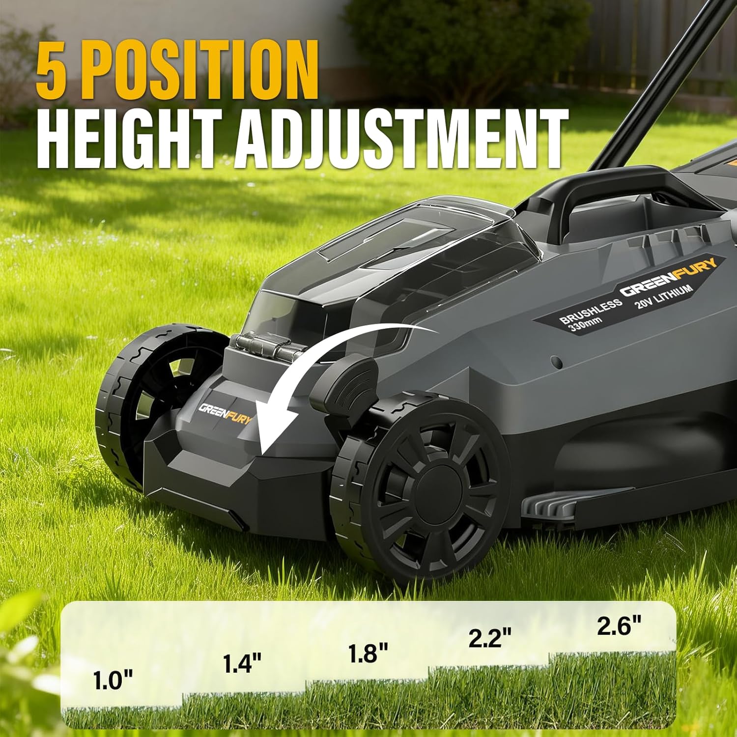 13 Inch Cordless Lawn Mower, Compatible with Dewalt 20V MAX Battery, Brushless Electric Mower with 8 Gallon Grass Bag, 5-Level Height Adjustment, for Small Yard/Garden (Battery Not Included)
