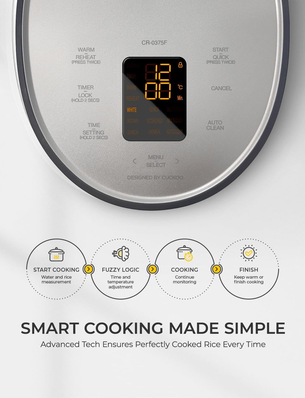CUCKOO Micom Rice Cooker 3-Cup Uncooked / 6-Cup Cooked with Nonstick Inner Pot, Small Rice Maker with 8 Menu Options, Fuzzy Logic Technology, Auto Clean, Quick Rice Mode, Gray (CR-0375FG)