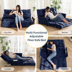 MAXYOYO Adjustable Floor Sofa Couch with 2 Pillows, Multi-Functional Bean Bag Bed, 5-Position Foldable Lazy Sofa Sleeper Bed with Armrest, Versatile Floor Seating for Reading, Navy, Double