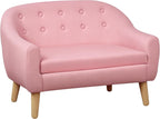 Qaba 2-Seat Kids Sofa, Toddler Sofa Couch, Linen-Like Fabric and Wooden Frame Sofa Chair for Ages 3-7, 11" High Seat, Pink