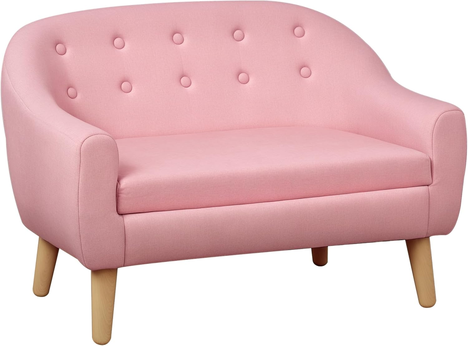 Qaba 2-Seat Kids Sofa, Toddler Sofa Couch, Linen-Like Fabric and Wooden Frame Sofa Chair for Ages 3-7, 11" High Seat, Pink
