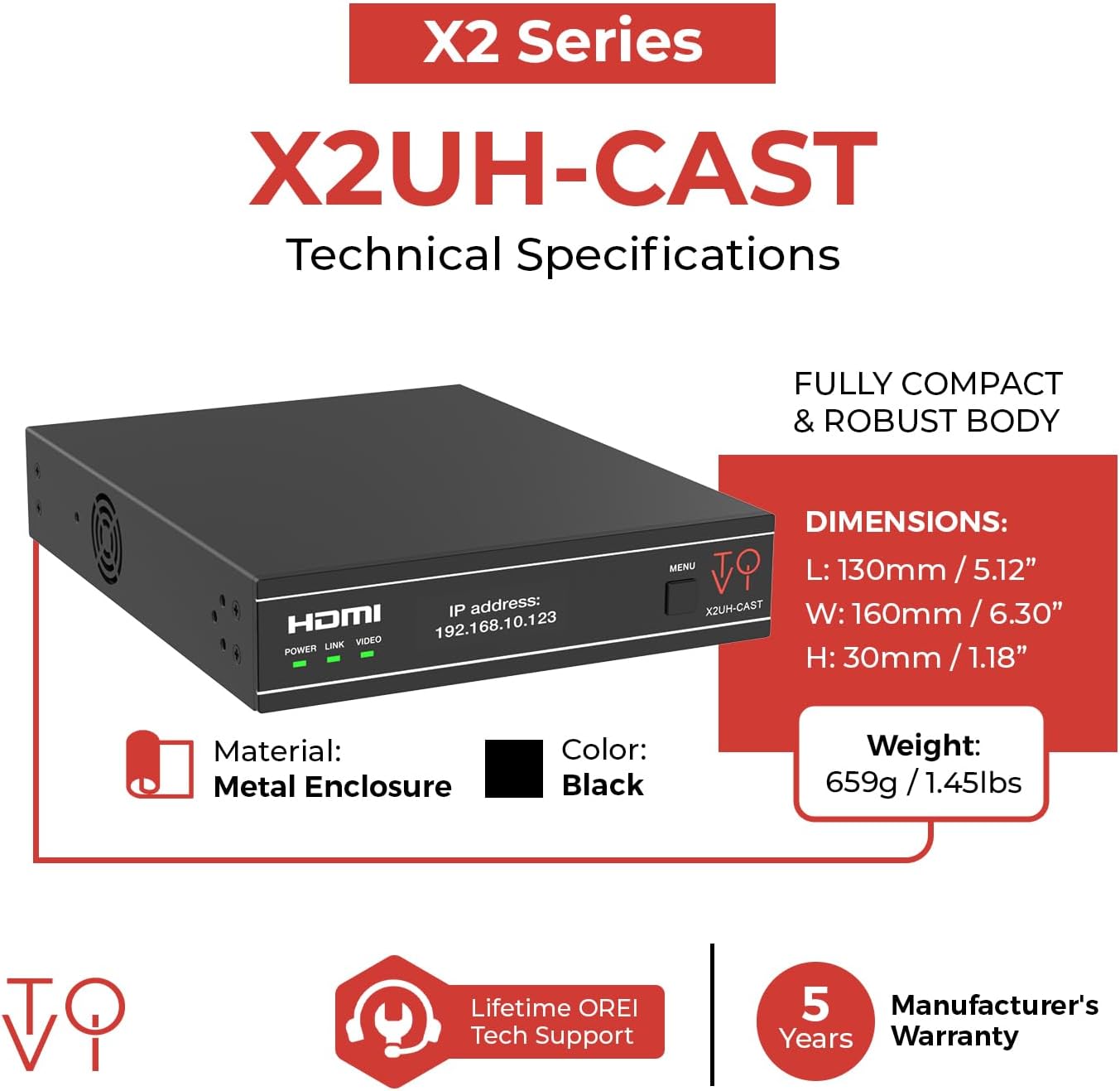 ToVi X2 Series 4K Network Video Streamer AV Over IP Encoder - H.264 H.265 IPTV Livestream with Audio Embed - HDMI Loop Out - Supports Unicast  MultiCast  Audio-Only Stream (X2UH-CAST)
