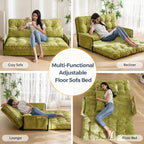 MAXYOYO Adjustable Floor Sofa Couch with 2 Pillows, Multi-Functional Bean Bag Bed, 5-Position Foldable Lazy Sofa Sleeper Bed with Armrest, Versatile Floor Seating for Reading, Green, Double