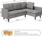 Gizoon Convertible Sectional Sofa, Convertible to L-Shaped Sofa, Linear and Sofa Bed, with Comfortable and Soft Fabric, Four Pillows, for Living Room, Apartment and Office, Light Gray