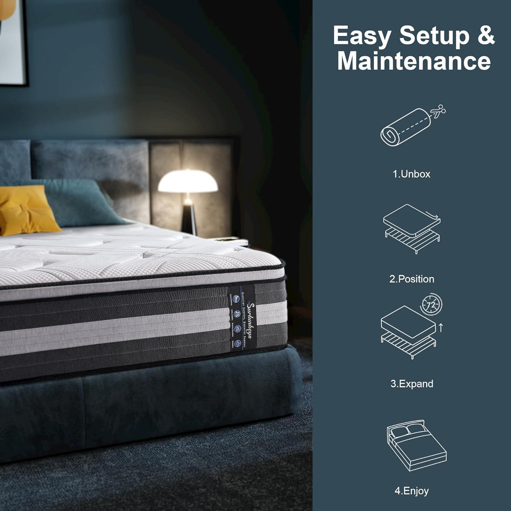 Queen Mattress Medium Soft - 14 Inch Hybrid Mattress with Memory Foam Strong Edge Support 120-night Trial