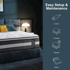 Queen Mattress Medium Soft - 14 Inch Hybrid Mattress with Memory Foam Strong Edge Support 120-night Trial