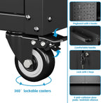 Metal Storage Cabinet on Wheels,Lockable Garage Storage Cabinet with Wheels Pegboard Pushing Hand for Office Home Warehouse, Assembly Required, Black,13.8 "D x 26" W x 31.5" H