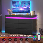 6 Drawer Dresser with LED Light, Black Modern Chest of Drawers for Bedroom,Closet Dressers with Drawers for Living Room, Entryway, Hallway