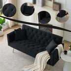 Anwick 72" Modern Velvet Sofa Bed Futon,Convertible Folding Sleeper Bed Couches with 3 Adjustable Backrests,Tufted Recliner Loveseat with Golden Chrome Legs for Small Living Room Office (Black)