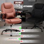 Executive Office Chair PU,Leather Office Chair with Wheels,360° Swivel Rolling Chair with Padded Arms,Ergonomic Computer Chair with Lumbar Support for Short People Use(Brown)