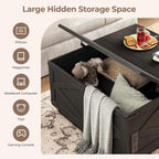 Jocoevol Farmhouse Lift Top Coffee Table, Square Wood Center Table with LED Lighting, USB-C Charging Station, and Hidden Storage Compartment - Rustic Black Living Room Furniture