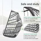 Hanging Egg Chair Without Stand - Foldable Indoor Outdoor Wicker Rattan Swing Egg Chair with Hanging Chain Hammock Chair - UV Resistant Cushions & Aluminum Frame for Bedroom Patio Camping (Grey)