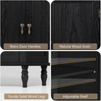 ARTPOWER 58" Sideboard Buffet Cabinet with Storage, Retro Wood Accent Cabinet with 4 Doors, Credenza with Adjustable Shelves for Living Room, Dining Room, Entryway, Black