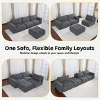 MCombo 121" Modular Sofa Couch, No Assembly Required, L Shaped Compressed Sectional Sofa with Ottoman, Deep Seat Upholstered Boneless Couch for Living Room, SS378 (Dark Grey)