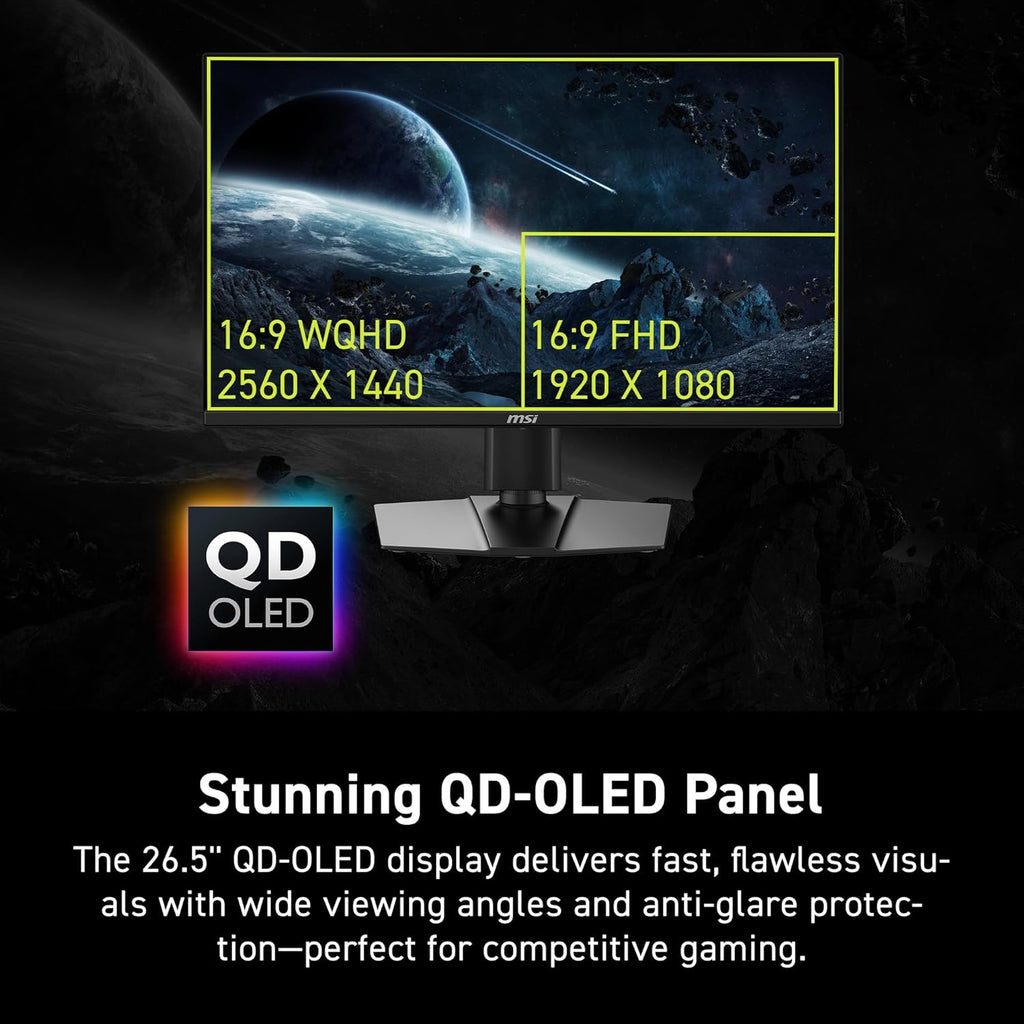 msi MAG 272QP QD-OLED X24 27-inch 2560 x 1440 (QHD) Gaming Monitor  240Hz  Adaptive-Sync  HDMI  DisplayPort  VESA Mountable  Tilt  Height Adjustable  Speaker  0.03ms  Black
