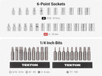 TEKTON 1/4 Inch Drive 6-Point Small Engine Shallow Socket, Bit, and Quick-Release Ratchet Set with Case (50-Piece) | SKT07902