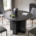 OKD 47 Inch Modern Wood Round Dining Table for 4, Dining Room Table with Stable Cross Pedestal Base & Thick Tabletop, Sturdy Circle Kitchen Table for Dinner Room, Kitchen, Nook, Black Oak